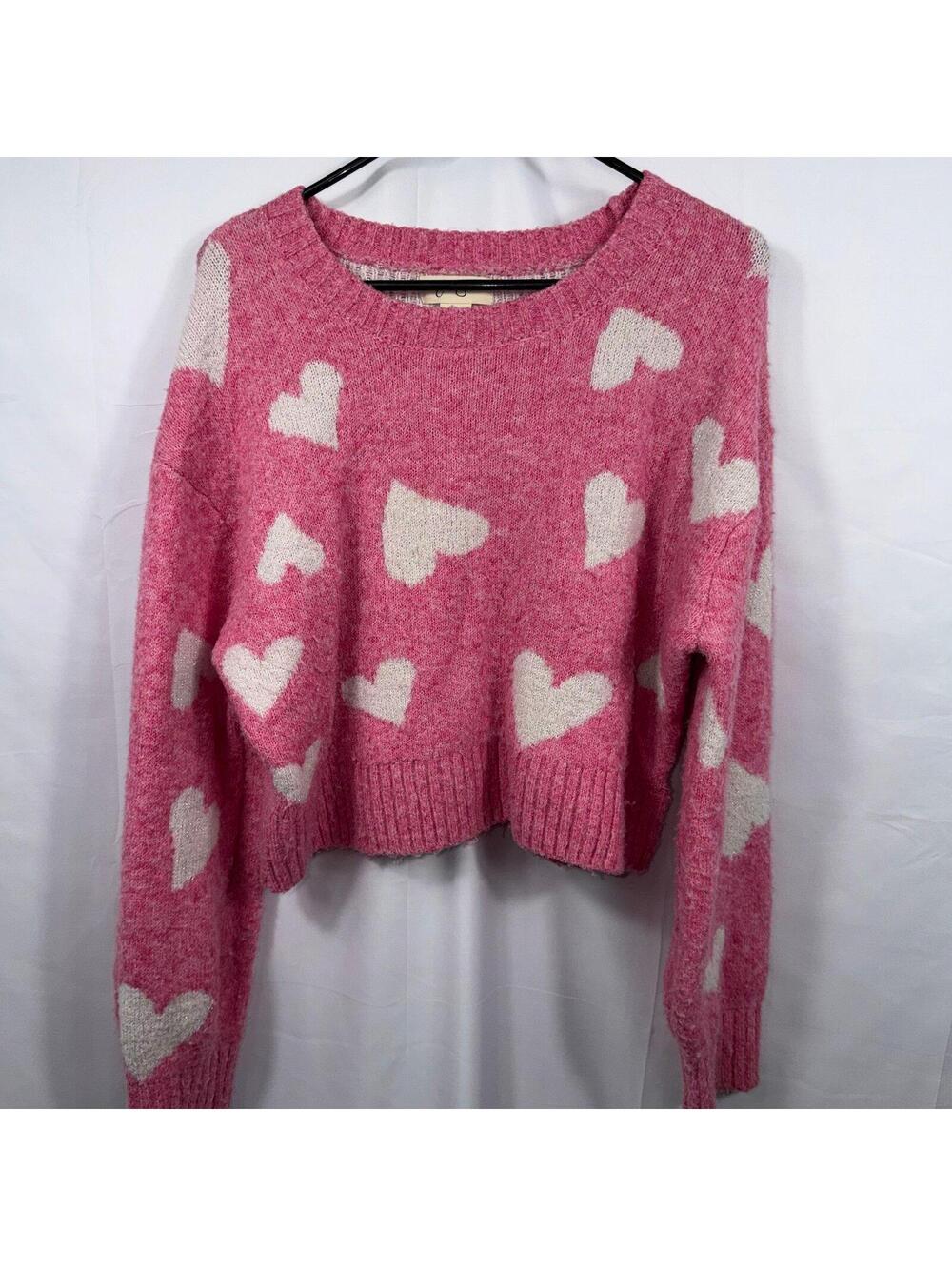 Jessica Simpson Pink Heart Print Cropped Sweater Size Medium